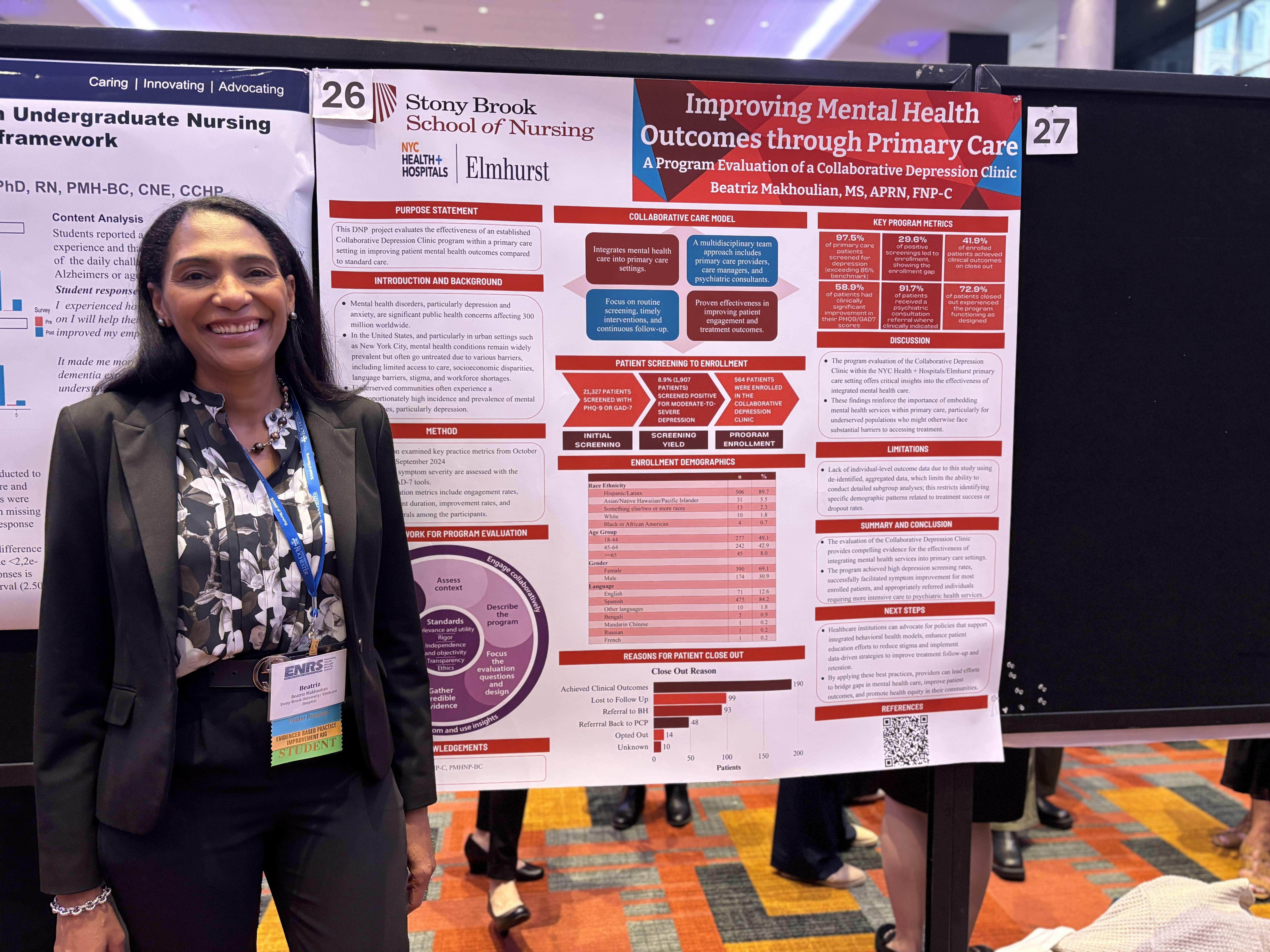 Beatriz Makhoulian, DNP Student, presenting her poster on Improving Mental Health Outcomes through Primary Care: A Program Evaluation of a Collaborative Depression Clinic