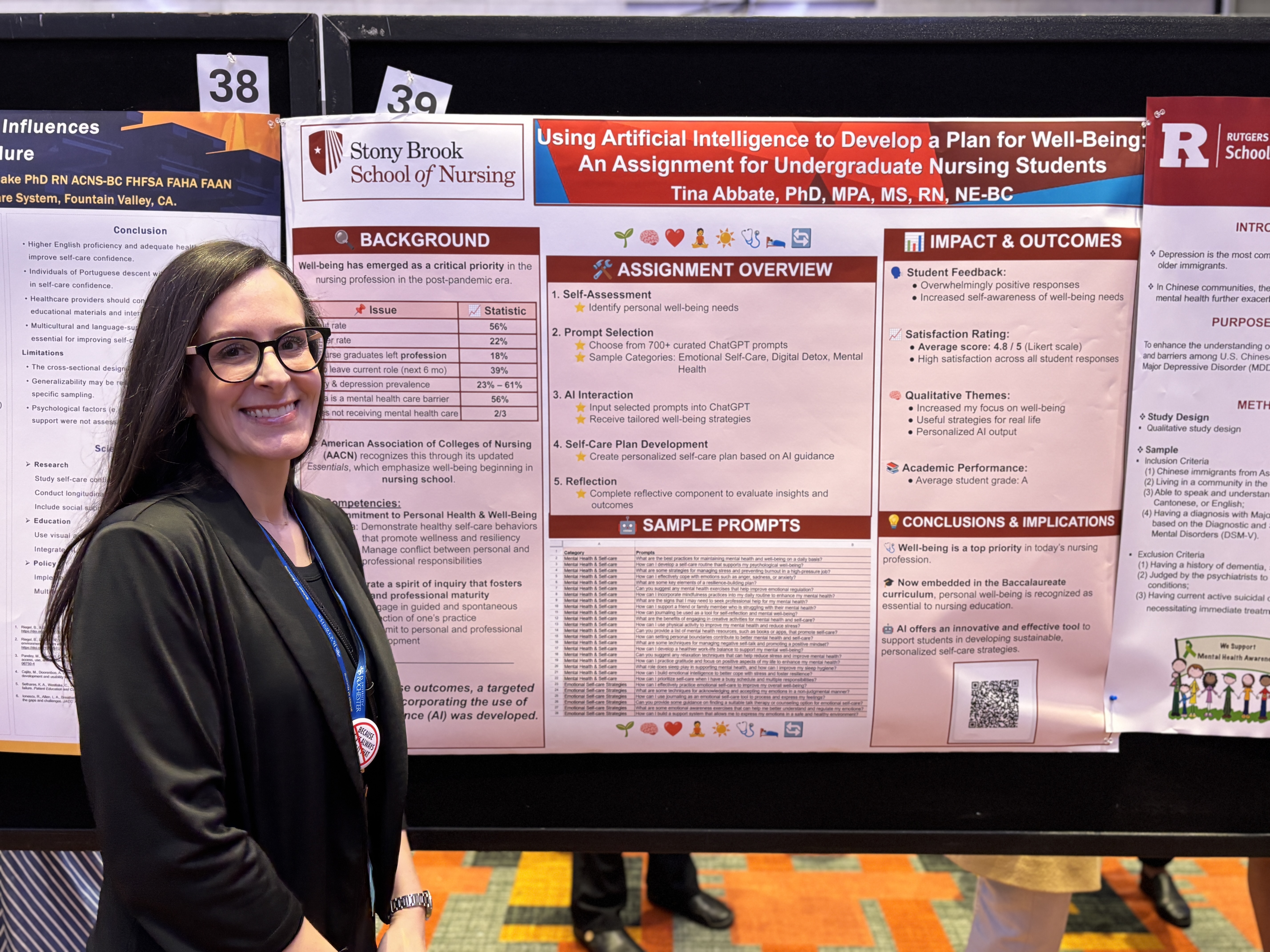 Dr. Tina Abbate presenting her poster on Using Artificial Intelligence to Develop a Plan for Well–Being: An Assignment for Undergraduate Nursing Students