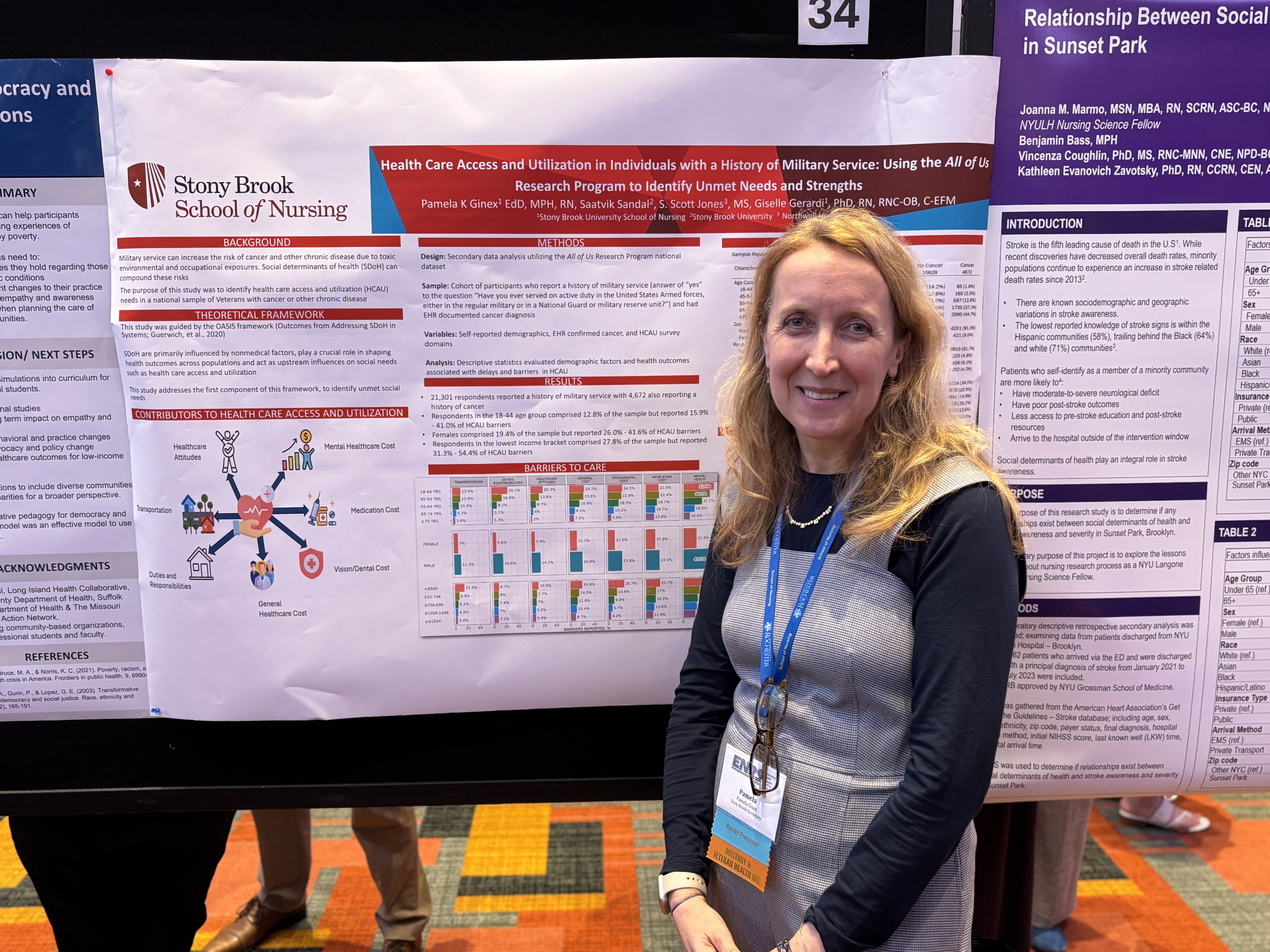 Dr. Pamela Ginex presenting her poster on Health Care Access and Utilization in Individuals with a History of Military Service: Using the All of Us Research Program to Identify Unmet Needs and Strengths