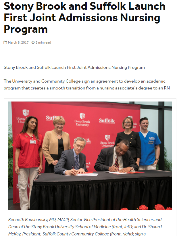 Stony Brook and Suffolk Launch First Joint Admission Nursing Program